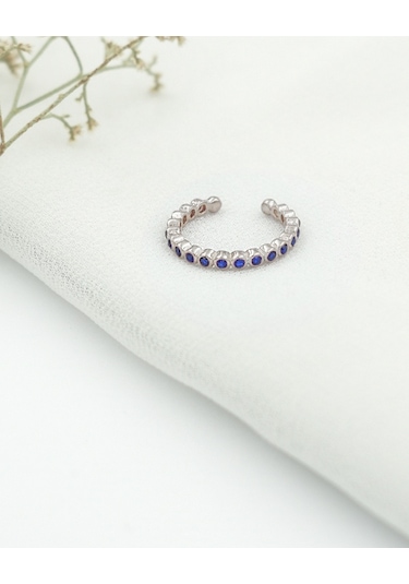 Brezza Lusso Jewelry Mavi Taşlı Tamtur Eklem Gümüş Yüzük Gümüş