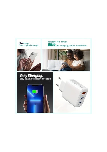 Xuweiwei Avrupa Süper Hızlı 50w 3 Portlu Şarj Cihazı 1 Fiş 1 Metre Kablo Dizüstü İphone Uyumlu Dell Xps Alt N