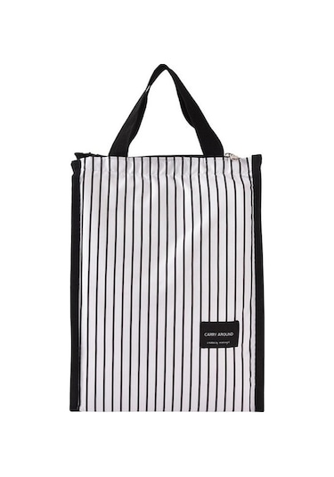 Rogfer Siyah Beyaz Çizgili Taşınabilir Termal Öğle Yemeği Çantaları Kadınlar İçin Çocuklar Erkek Gıda Piknik Soğutucu Kutusu Yalıtımlı Bez Çanta Saklama Kabı Beyaz Şerit Beyaz Beyaz