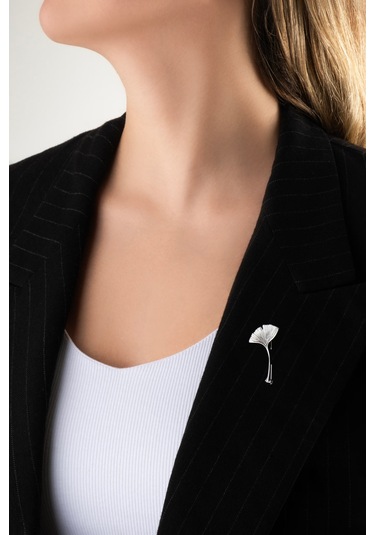 Gelincik 18 Ayar Beyaz Altın Kaplama Gümüş Broş Beyaz Altın Kaplama