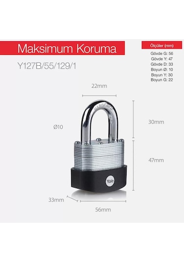 55 Mm Lamine Asma Kilit Çift Bilyeli Kilitleme