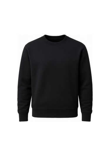 Erkek Oversize Uzun Kol Sıfır Yaka Sweatshırt-7383 Siyah