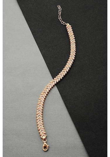 925 Ayar Gümüş V Çavuş Model Su Yolu Bileklik - B084001 Rose Gold