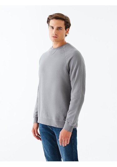 Ltb Soluk Efektli Bisiklet Yaka Koyu Grı Sweatshırt 01124860116089_12882 001