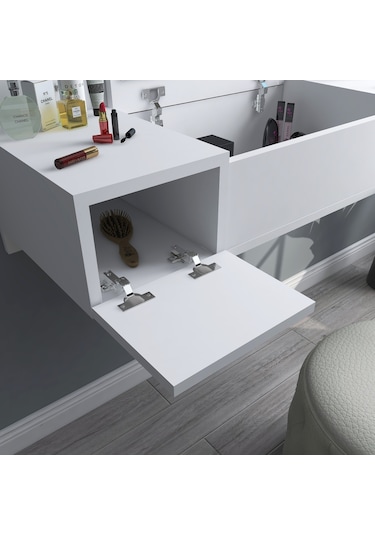 Arnetti Zakkum Aynalı 2 Raflı Dekoratif Makyaj Masası Beyaz