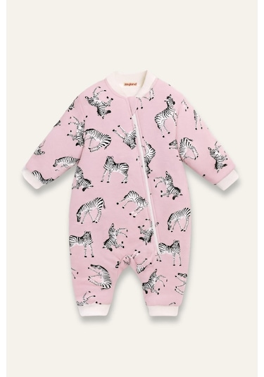 Zeyland Unisex Çocuk Elyaf Dolgulu Uyku Tulumu - Pembe Zebra Desenli Pembe