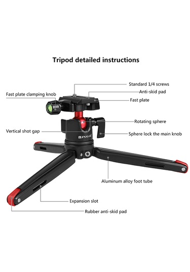 Puluz 360 Derece Top Başlı Cep Mini Metal Masaüstü Tripod Dağı