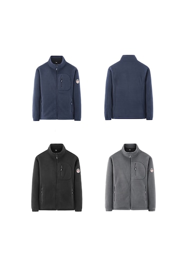 İkkb Erkek Sonbahar Kış Polar Dik Yaka Sıcak Ceket Lacivert Koyu Mavi