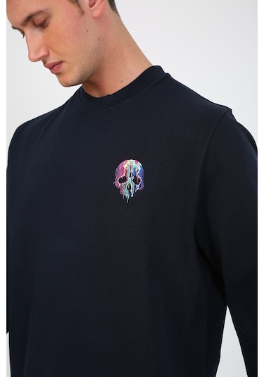 Esqudo Skull Erkek Sweatshirt ESWTP0001 Lacivert
