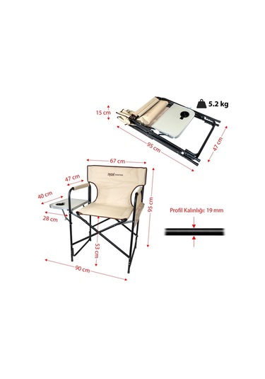 Rox Camping 0317 Fonksiyonel Sehpalı Kamp Sandalyesi - Bej Bej