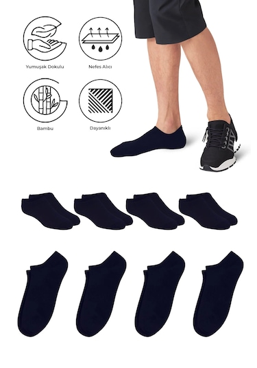 Bambu Erkek Sneaker Laci Çorap Dikişsiz Görünmez Spor Bilek 4'lü Lacivert