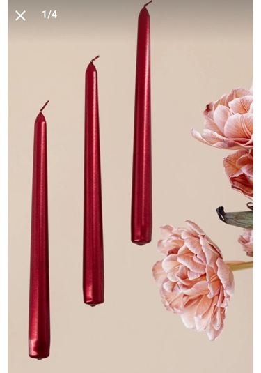 Denic 3 lü Metalik Kırmızı Şamdan Mum Konik Mum