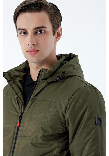 Koyu Haki Dik Yaka Astarlı Slim Fit Dar Kesim Casual Mont 1007235161-Koyu Haki