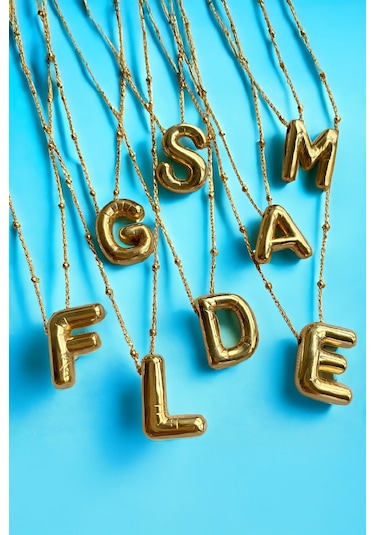 Altın Kaplama 925 Ayar Gümüş Harf Bayan Balon Kolye - 50 CM