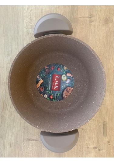 Oms Granit Cam Kapaklı Derin Tencere Kahve 22 CM