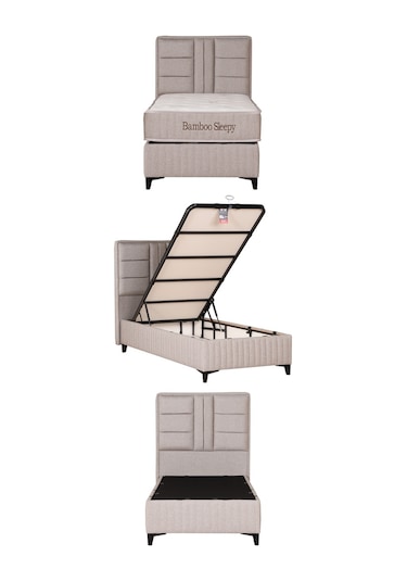 Kilim Mobilya Bamboo Sleepy Set ( Sandıklı Baza + Başlık + Yatak ) 090x190 Krem