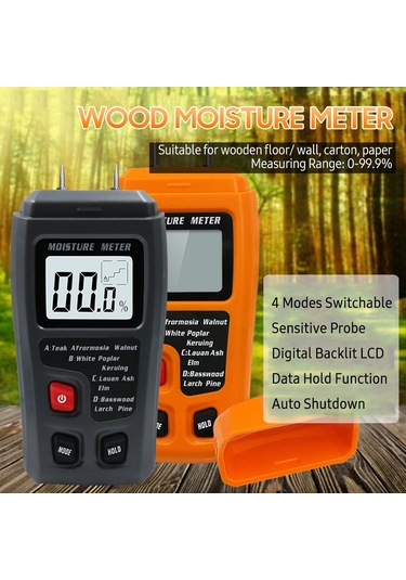 Neevoyu Ahşap Nem Ölçer, Ahşap/kağıt/hammadde İçin 4 Modlu Sayısal Lcd Ekranlı Nem Oranı Test Cihazı Siyah, 9v Pil Dahil