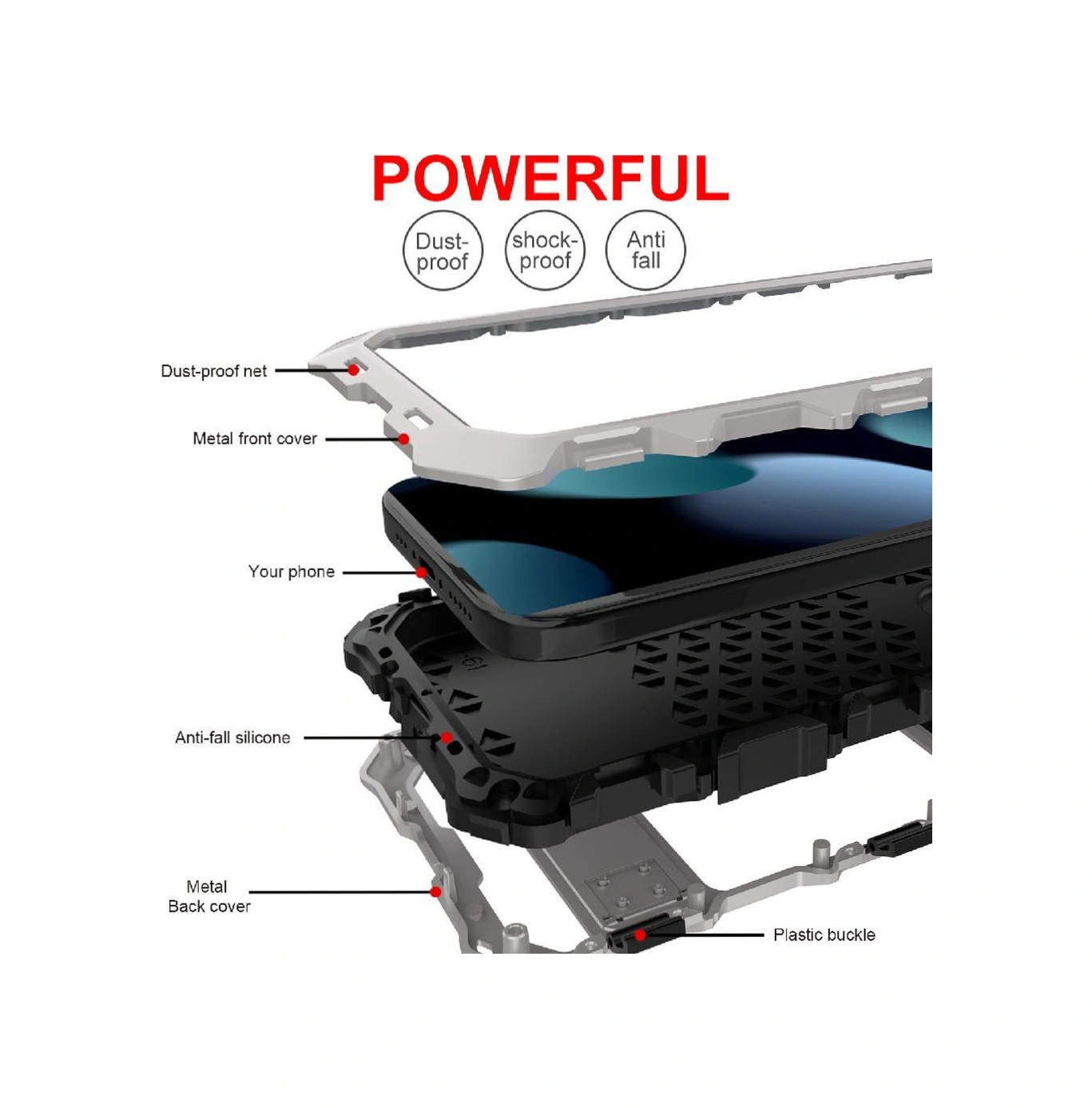 İphone 15 Plus İçin Metal Standlı Telefon Kılıfı Düşmeye Dayanıklı Kasa Şok Emici Silikonlu Destekleyici Koruma