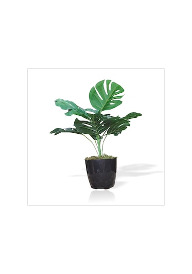 Uzun Çimli Saksılı Yapay Monstera Deliciosa Deve Tabanı Bitkisi