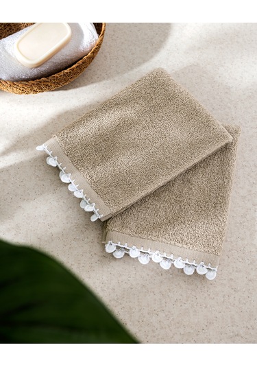 Melly Kroşeli 2'li %100 Pamuk El Havlusu - Bej - 30x40 Cm 8684427204764 Ekru