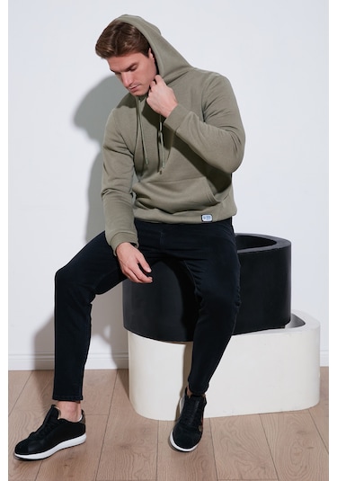 Buratti Regular Fit Kapüşonlu Kanguru Cepli Içi Tüylü Yumuşak Şardonlu Erkek Sweat 5905281 Vizon Yeşili