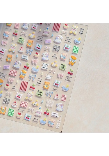 Flybuy Sevimli Ayı Köpek Hayvan Desenli Kek Tatlı Kiraz Yıldız Sticker To4351
