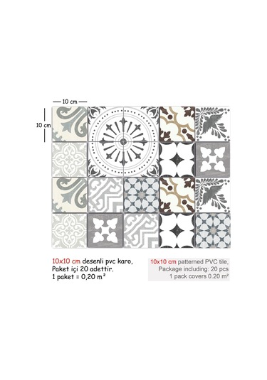 Tink Kendinden Yapışkanlı İngiliz Desenli Pvc Karo Kaplama 10x10 Cm 20'li Paket