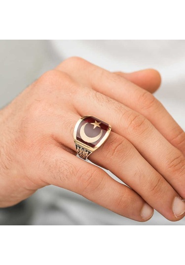 ​Gümüş Ay Yıldız Erkek Yüzük (505932955)