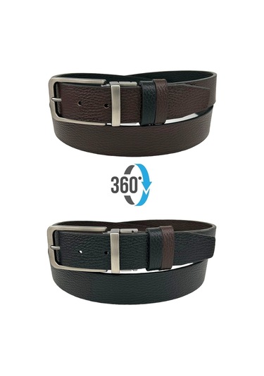 Kahvrengi Siyah Çift Taraflı Hakiki Deri 3.5 Cm.lik Klasik Kemer - 300-809 Lacivert