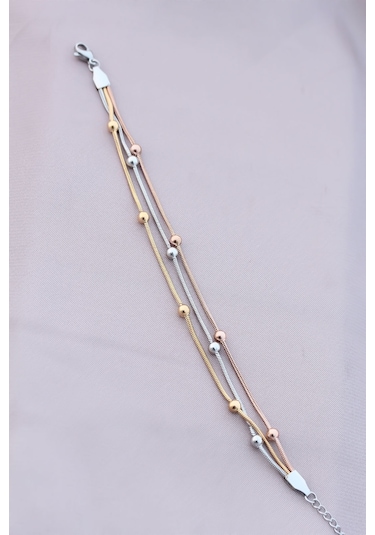 316l Kararmaz Çelik Gümüş Renk Top Zincirli Kadın Bileklik Çok Renkli