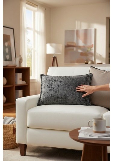 Kırlent İthal Kadife Kumaş 3'lü Set - Yumuşak Dokulu Dekoratif Özel Tasarım Kırlent Kılıfı Koyu Gri