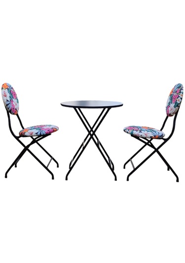 Katlanabilir Kehribar Desenli Metal Masa Ve Sandalye Takımı - 2 S