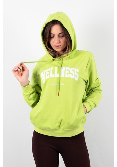 Kadın 2 Iplik Kapüşonlu Sweatshirt Yeşil