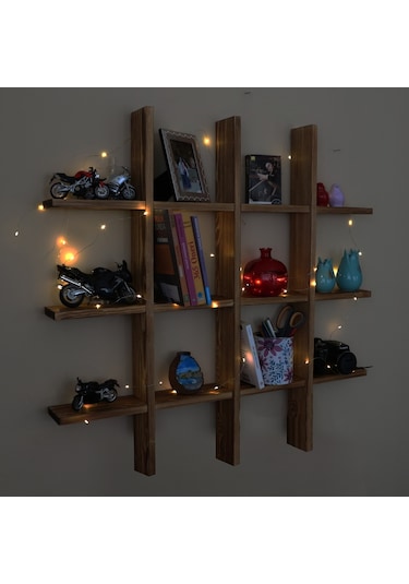 Woodencity Led Işıklı Dekoratif Ahşap Raf Kitaplık