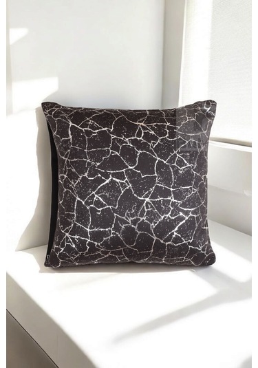 Altın Varak Desenli Dekorafit Tekli Kırlent Kılıfı 42x42 Cm Şık Ve Zarif Tasarım Siyah Gümüş Varaklı