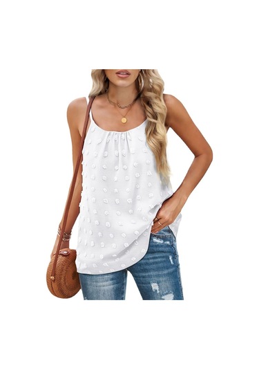 Beyaz Yaz Kadın Kaşkorse Yular Yuvarlak Yaka Ponpon Kolsuz Ayarlanabilir Kaşkorse Kadın Fanila