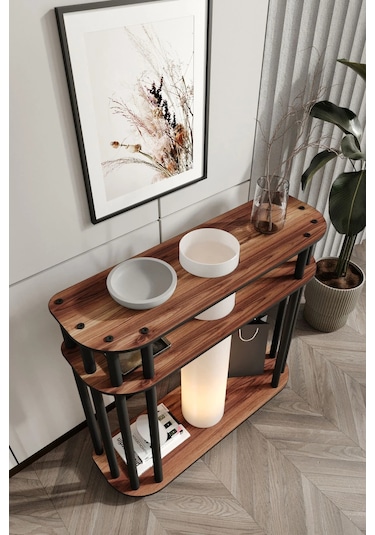 Ravilo Cruise Dresuar Dekoratif Raflı Lambader Ceviz Ceviz