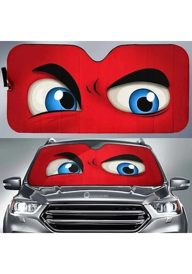 Goldenqian Araba Güneş Koruma Karikatür Büyük Gözler Isıtmalı Cam Güneşlik Araba Pencere Ön Cam Kapak Güneş Gölge Otomatik Güneşlik 240606-3