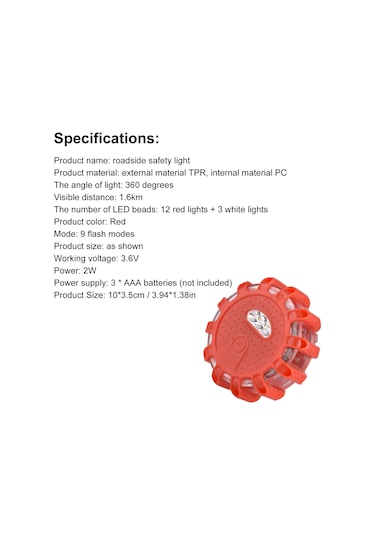 Jeehugo Kırmızı 360 Derece 1,6km Görünürlük 9 Flaş Modlu Tpr-pc Malzeme 12+3 Led'li Araç Yol Yardımı Uyarı Lambası Pil Dahil Değil