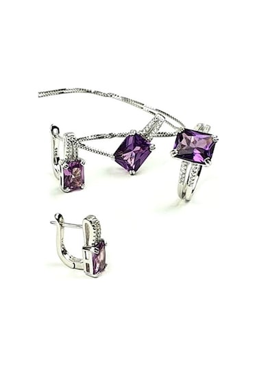 Sky Diamond Taş Detaylı Aleksandrit Taşlı Gümüş Lüks Takı Seti (516767325)