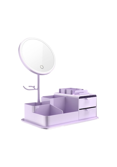 Mufunye Led Makyaj Aynalı Kozmetik Saklama Kutusu - Mor