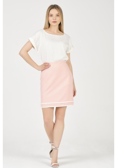 Shahiqa Kadın Kontrast Renk Detaylı Şık Etek Pudra