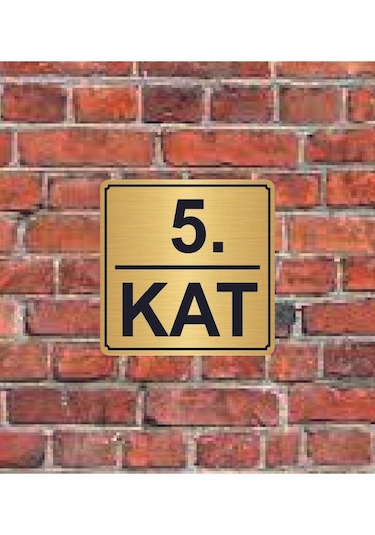 5. Kat Yazılı Metal Yönlendirme Levhası 15x15 Cm Altın