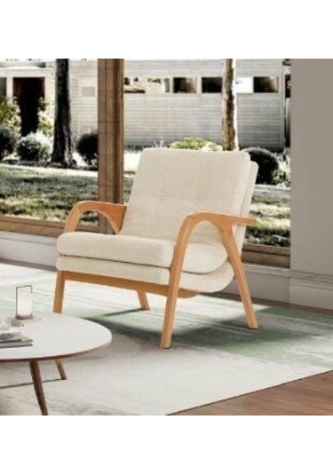 Efes Ahşap Ayaklı Kollu Krem Berjer Krem