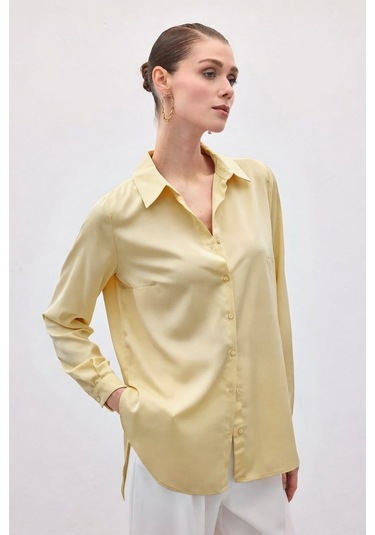 Sateen Düz Klasik Gömlek - Sarı-136999 sarı