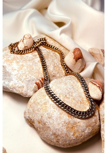 Life Gurme Zincir Model Altın Gold Renk Şık Paslanmaz Çelik Kolye