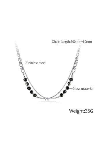 Sones Opk Gx2416 Paslanmaz Çelik Çift Zincir Cam Boncuk Kolye Çok Renkli