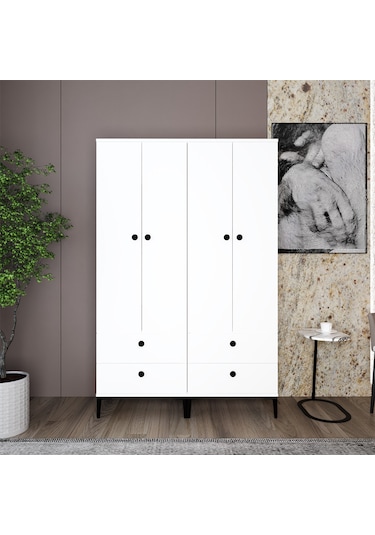 Kalender Dekor Silvia-1-1 Slv01, 4 Kapaklı, 4 Çekmeceli Gardırop