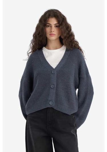 Defacto Regular Fit V Yaka Hırka U2052az25wnın179 Indigo