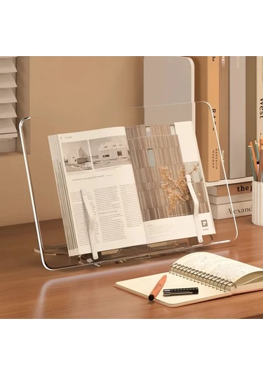 Topshop1 1 Adet Şeffaf Akrilik Kitap Standı 34 Cm X 24 Cm Ayarlanabilir Masaüstü Okuma Tutucu İpad Uyumlu Destek